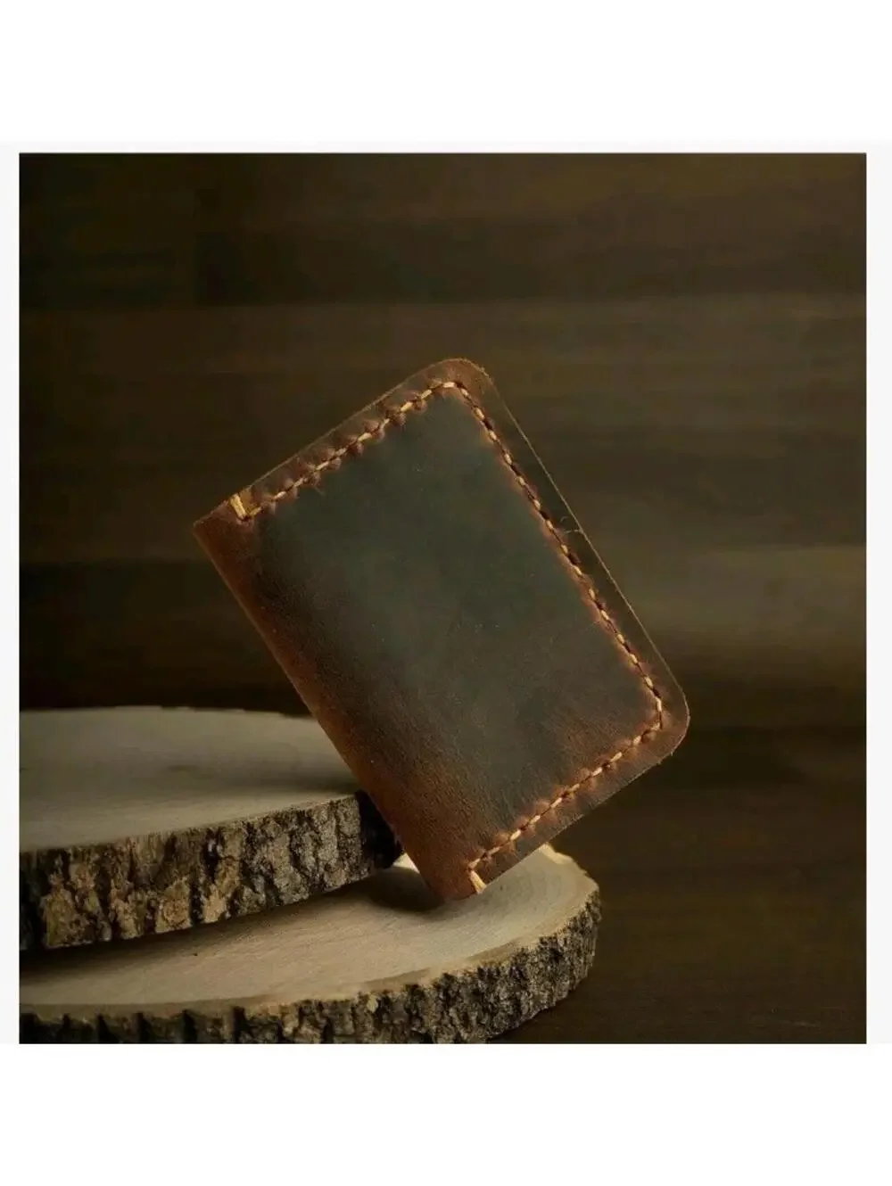 Unisex Slim Genuine Leather Wallet, Dark Brown, Double Hand Stitched